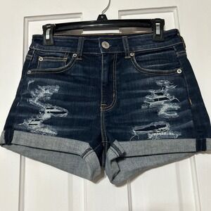 American Eagle Hi-Rise Shortie Distressed Denim Shorts Dark Wash Womens 4